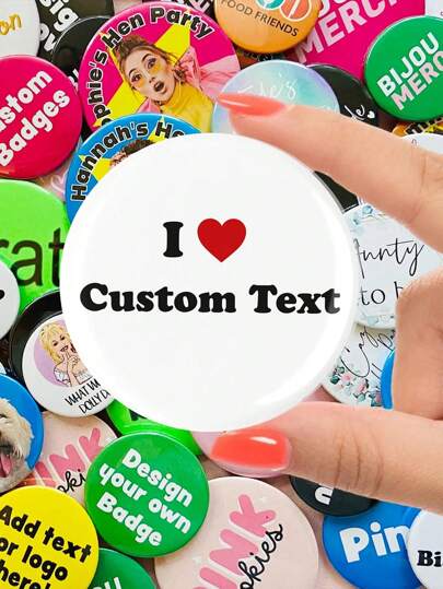 1 pieza Insignia personalizada con texto personalizable "Amo XXX", color de fondo seleccionable, diseña tu propia insignia personalizada, insignia personalizada, foto personalizada, insignia personalizada, botón personalizado, botón pin personalizado, regalo del Día de San Valentín, estilo pin Y2K, pin para mochila
