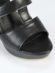 黑色防水厚底粗跟镂空露趾罗马女式凉鞋 - 黑色 - 查看 8