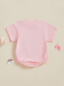 Baby Girls Summer Sweet Romper Infant Short Sleeve Round Neck Rugby Bow Embroidery Romper