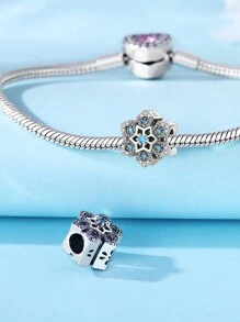 STYFNE 1pc Winter Snowflake Micro-Inlaid Zirconia Beaded Silver Pendant, Suitable For Bracelet DIY, Women Jewelry, Handmade Daily Small Gift