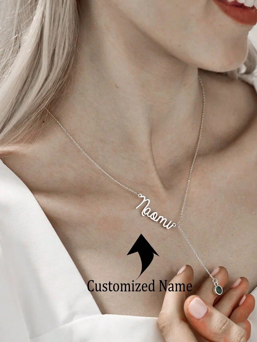 Personalized Birthstone Name Necklace, Custom Silver Stainless Steel Name Necklace, Script Name Necklaces, Mum Necklace, Personalized Christmas Gift For Her Valentine's Day Gift