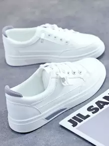 Zapatos deportivos casuales para mujer, zapatillas planas, zapatos deportivos para correr en carretera - blanco gris - Ver 7