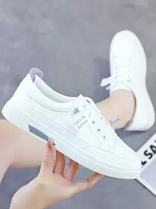 Zapatos deportivos casuales para mujer, zapatillas planas, zapatos deportivos para correr en carretera - blanco gris - Ver 9