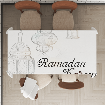 斋月系列，开斋节快乐，浅色斋月节日灯笼，月亮图案，黑白节日祝福印花桌布，斋月/斋月卡里姆（斋月），斋月穆（斋月）桌布，隔热桌布，西式餐桌布，餐桌装饰