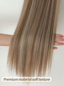 22" Black Brown With Golden Highlights Straight Hair Extension Clip-In, Suitable For Women, Golden Fluffy Red Brown Wavy Synthetic Hair Extension Clip-In Silver Dark Brown Hair Extension Clip-In - Brown Ombre - View 7