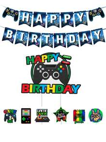 Conjunto de Decoração para Festa com Tema de Games Inclui Faixas de Controle, Balões e Decoração de Mesa para Festa de Aniversário