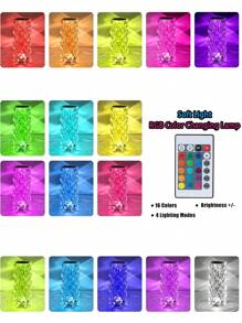 3-częściowa kryształowa lampa stołowa RGB zmieniająca kolor nocnego światła, romantyczna dioda LED Rose Diamond Touch Light (pilot zdalnego sterowania i sterowanie dotykowe) ściemnialna, ładowana przez USB dekoracyjna lampa otoczenia, odpowiednia do jadalni/baru/pokoju gier/salonu/sypialni
