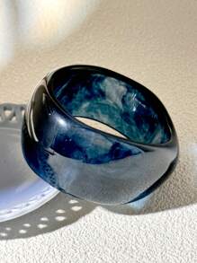 优雅蓝色树脂手链，性感大胆的不对称袖口手镯，适合日常佩戴