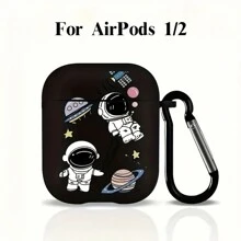 1pc Space Theme TPU Protective Case Compatible With Airpods 4th Gen 1/2/3/Pro/Pro2 - Shock-Proof AirPods Wireless Earphone Protective Cover With Astronaut And Planet Design (Comes With Carabiners)