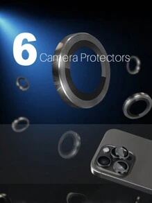 ZYONS 6pcs/Set Black Metal Camera Lens Protector Film, Perfectly Fit, Circular Rear Camera Lens Cover, Compatible With IPhone 17 Pro Max/17 Air/16 Pro Max/16 Pro/16 Plus/16/16E/15/14/13 Mini/12/11 Series - 6pcs - View 2