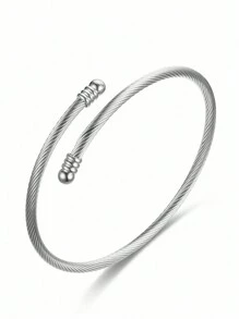 3pcs Silver Glitter Clover Zirconia Encrusted Bangle Bracelet Set, Suitable For Women's Daily Wear