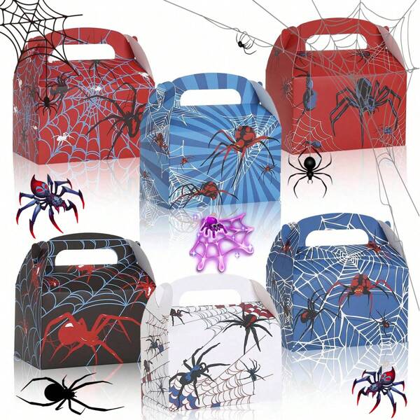 6/12/18/24 Piezas Caja de regalo de fiesta de araña Caja de regalo de héroe con dulces Caja de decoración de fiesta de cumpleaños de araña Suministros Caja de dulces Caja de regalo de fiesta, 6 estilos Día de San Valentín