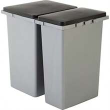 Rectangular Plastic Waste Garbage Can With Push Closing System And Stickers For Select Sorting Set Of 2 45L Office Garage Recycling Bin Grey RP-4 - 45L - View 4