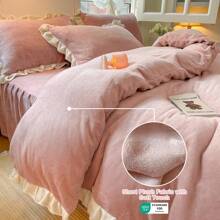 Comfortable Velvet Bedding Comforter Set,Soft Brushed Microfiber Reverse For Bed In A Bag Cozy Velvet Comforter Sets,All-Season Home Textile,Duvet Cover Set With Sham For Twin,Queen Size,Christmas New Year Holiday Gifts - Dusty Pink - View 2