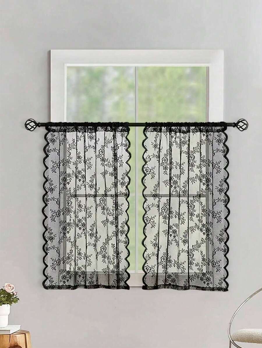 1 件阳台鞋架盖装饰窗帘，厨房装饰蕾丝帷幔 - 黑色 - 查看 1