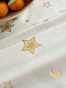1pc Rectangle Star Pattern Tablecloth, Multiple Size Options, Suitable For Living Room, Dining Room, Home Decor, Room Decor, Fits For Holiday Party Or Dining Table Decoration - White - View 2