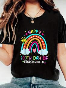 100% Cotton 100th Day Of Kindergarten School Rainbow 100 Days Smarter T-Shirt