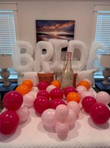 5pcs 16inch White Foil "BRIDE" Letter Balloons Set, Suitable For Bridal Room Decoration, Wedding Venue Decor, Bachelorette Party Photo Props