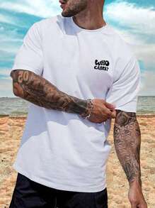Men's Graphic Print Short Sleeve T-Shirt, Fashionable For Summer - White - View 2