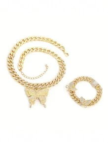 1 套优雅奢华蝴蝶装饰闪亮水钻首饰，适合男士和女士、妈妈、母亲、母亲节、礼物的完美情人节-圣诞节礼物