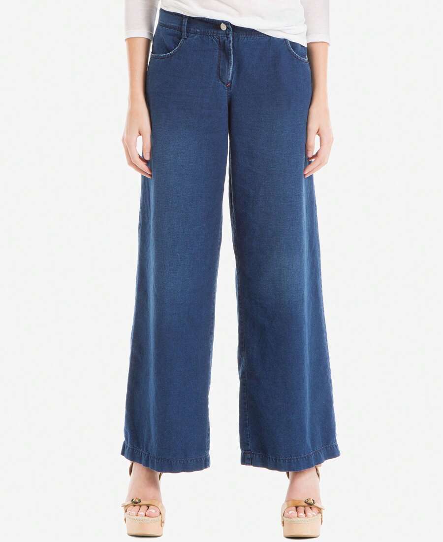 Max Studio London Cotton Dark Blue Wash Wide Leg Jeans - Blue - View 1