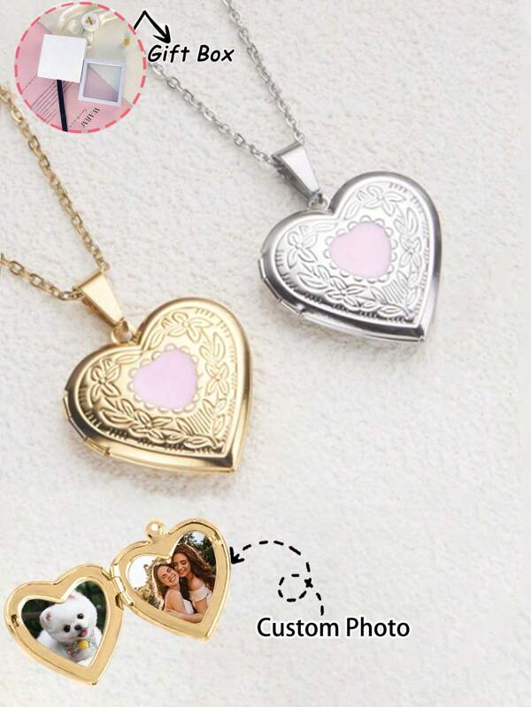 Customized Photo Necklace, Heart-Shaped Pendant Box, Suitable For Customizing Family, Couple, Pet Photos, Ideal For Anniversary, Birthday, Christmas Gift,Gold,Silver,Stylish,Colorful,Vintage,Simple,Unisex,Casual,Cuties,Custom,Personalized,Unique,Ideal Gifts For Him,Ideal Gifts For Her,Her,Boyfriend,Girlfriend,Dad,Mom,Family,Friends,For Anniversaries,For Birthdays,For Graduation,For Prom,For Party