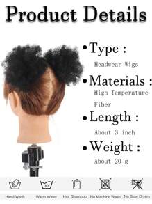 Kid's 2pcs Kid Ponytail Double Afro Puffs Kinky Curly Hair Bun For Kid's Age 0-5 Natural Black Synthetic Wigs Suitable For Daily Wear And Birthday Parties