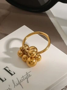 Uworld 1 pieza de un anillo de acero inoxidable con baño de oro de 18K de diseño a juego en color dorado y plateado, con esfera metálica de moda y personalizado, adecuado para fiestas, vacaciones, festivales, ir al trabajo, etc. - diseño de bola de metal - Ver 6