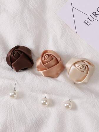 3ชิ้น/ชุด มุสลิมฮิญาบ มุก ดอกกุหลาบ คลิปผ้าพันคอ เครื่องประดับ