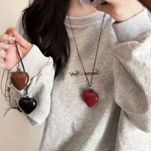 Collar con colgante de corazón rojo y cordón de cera, con corazones negros y marrones, accesorio de moda, regalo para el Día de San Valentín