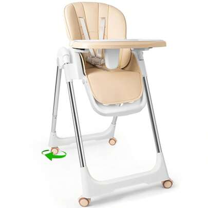 Froadp Kinderstoel Mobiele kinderstoel met 4 wielen Opvouwbare stoelverhogers met verstelbare rugleuning en voetensteun voor thuis en op reis