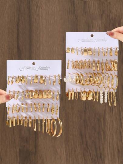 48-12 件/套复古朋克金属风格女士耳环套装，泪珠和方形元素设计，适合日常佩戴、派对、音乐节、节日礼物珠宝