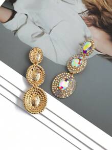 1 对奢华闪亮水钻多层几何长吊坠耳环女士华丽优雅婚礼派对舞会耳环女士珠宝 - 彩色 - 查看 8