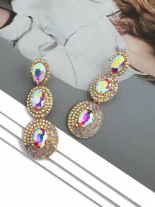 1 对奢华闪亮水钻多层几何长吊坠耳环女士华丽优雅婚礼派对舞会耳环女士珠宝 - 彩色 - 查看 7