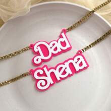 Customized Acrylic Name Pendant Necklace, Pink & White Letter Necklace - Cute Y2K Style Double Layer Design - Non-Plated Fashion Jewelry, Golden Chain, Birthday Gift Christmas Gift - Multicolor - View 3