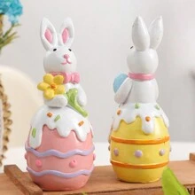 Conjunto de adornos de pascua de primavera 2024 con conejo y huevo | Esculturas de sobremesa de resina pintadas a mano de 4.7in/12cm con detalles brillantes | Material para decorar el baby shower/chimenea/estantería | Familia de 3 conejos