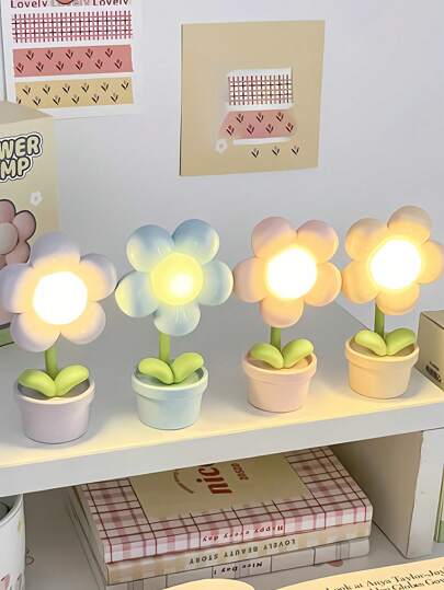 1pc New Fashionable Mini Flower Night Light, Cute Atmosphere Bedside Lamp, Creative Desktop Decor, Children's Small Gift, Home Decor, Holiday Gift, Cartoon Ornament