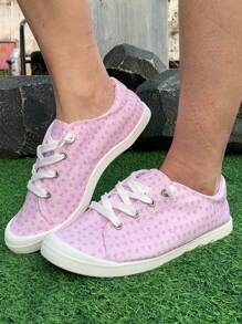 Women's Spring New Valentine's Day Heart Print Casual Shoes, Soft Bottom Low-Top Comfortable Lightweight Breathable Slip-On Sneakers, Plus Size - Multicolor - View 1