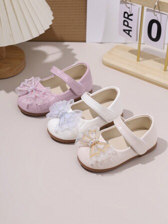 Girls Leather Shoes Princess Shoes, Soft Sole, New Spring/Autumn, Summer Pearl & Bow Design, Children Leather Shoes