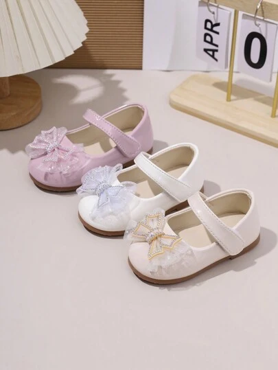 女童珍珠蝴蝶结皮革公主鞋，软底，春秋夏新款