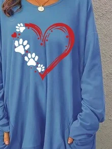 Sudadera holgada de manga larga, cuello redondo y microfibra elástica para mujer de talla grande - Azul - Ver 3