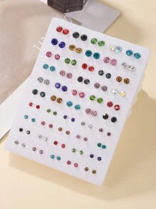 50 Pairs Cartoon Fruit & Animal Pearl Rhinestone Stud Earrings Mix Color Design, Cute Style Perfect For Girls Birthday Party Wear Or Gift - Multicolor - View 14
