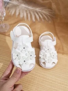 Baby & Toddler Girls' Sweet And Cute Sandals With Flower Embellishment, Suitable For Indoor And Outdoor In Summer