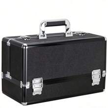 6-Tiers Accordion Trays Professional Cosmetic Makeup Train Case Organizer Travel Brush Holder - Vk3203, Black Glitter (VP001-51)