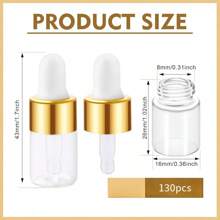 130 Pcs Mini Glass Dropper Bottles With Dropper Sample Containers Mini Clear Dropper Bottles Small Sample Vials With Lid Essential Oils Bottles For Traveling Cosmetic Perfume Liquid Sample (Gold,2 Ml)