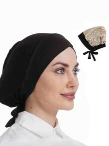 1pc Double Layer Modal Satin Hijab Cap Islam Undercap With Tie Bonnet Instant Hijabs For Women Turkish Scarves Muslim Turban Bandana