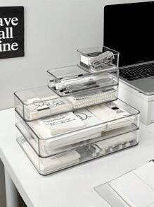 1/4 件抽屉式化妆品分隔收纳架，桌面可堆叠收纳架，梳妆台护肤品展示架，适用于存放化妆品、学习用品、其他杂物收纳，节省居家空间情人节