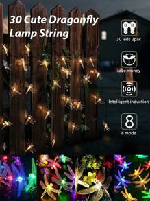 1 pièce Guirlande lumineuse solaire avec libellule et ciel étoilé, 20/50 lumières blanches chaudes. Décoration scintillante avec piles, 2 modes. Convient pour jardin, pelouse, Noël, fête, chambre, mariage, anniversaire.