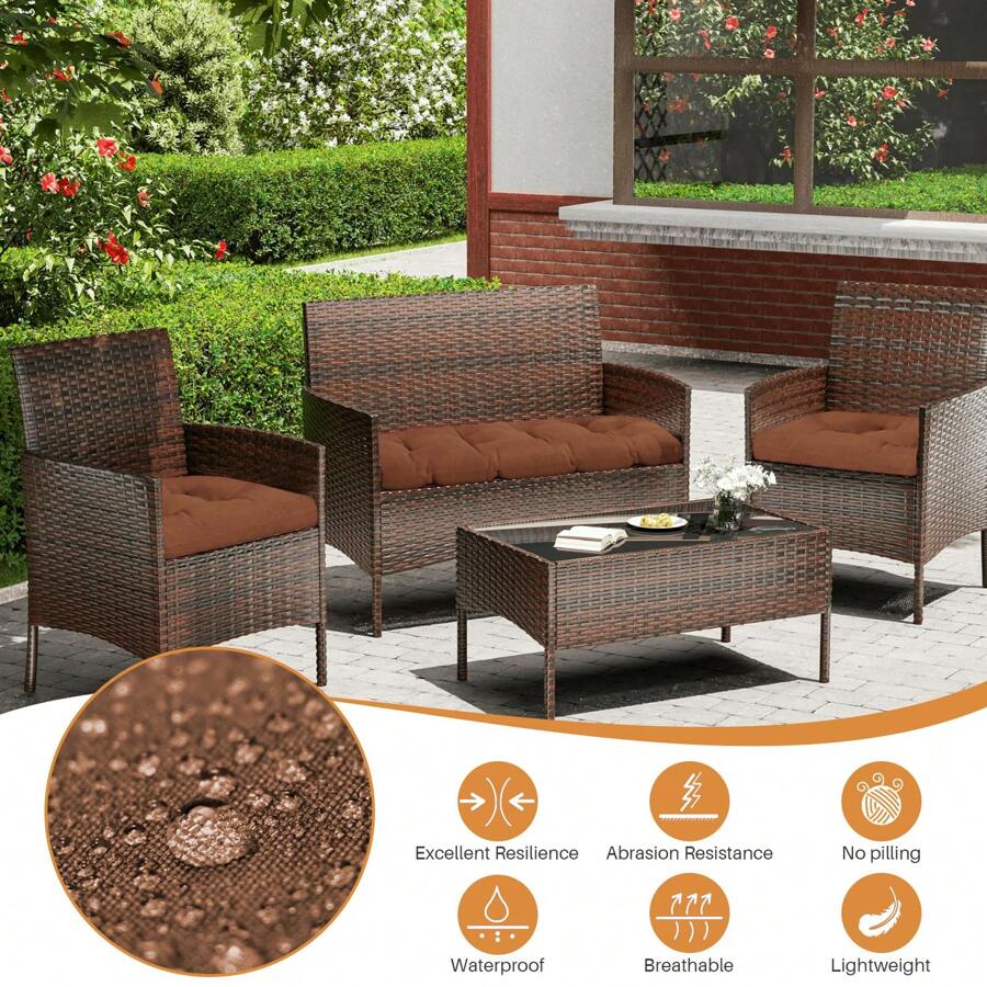 3-Piece Cushion Set Loveseat Settee Tufted Outdoor Waterproof Bench Seat Cushion Tufted Seat Cushions 3PCS/Sets Waterproof 3 Pieces Outdoor Furniture Cushions For Patio Furniture - 棕色 - 查看 1