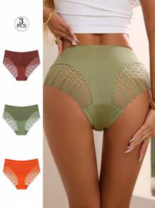 Aofeiqike 3 条装高品质欧式女式蕾丝无缝三角裤，性感透气无缝内裤，绿色中腰舒适内衣，适合度假、居家和可爱少女风格 - 彩色 - 查看 1